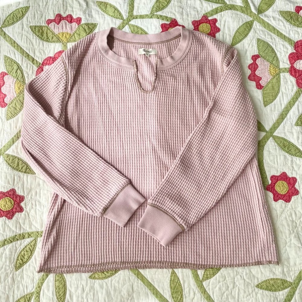 Madewell Blush Pink Thermal Waffle Long Sleeve Top
